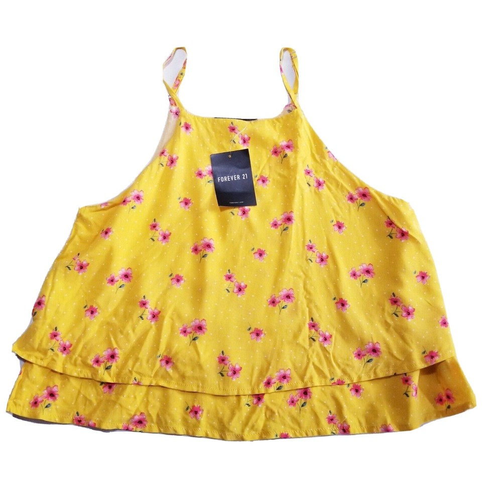 Forever 21 Floral Cropped Camisole Top Women Size Small NWT Yellow